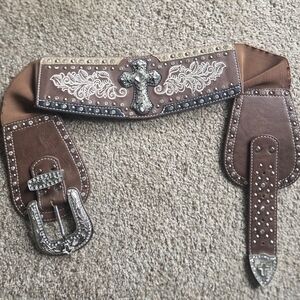 Montana West Brown and Silver Embellished Belt